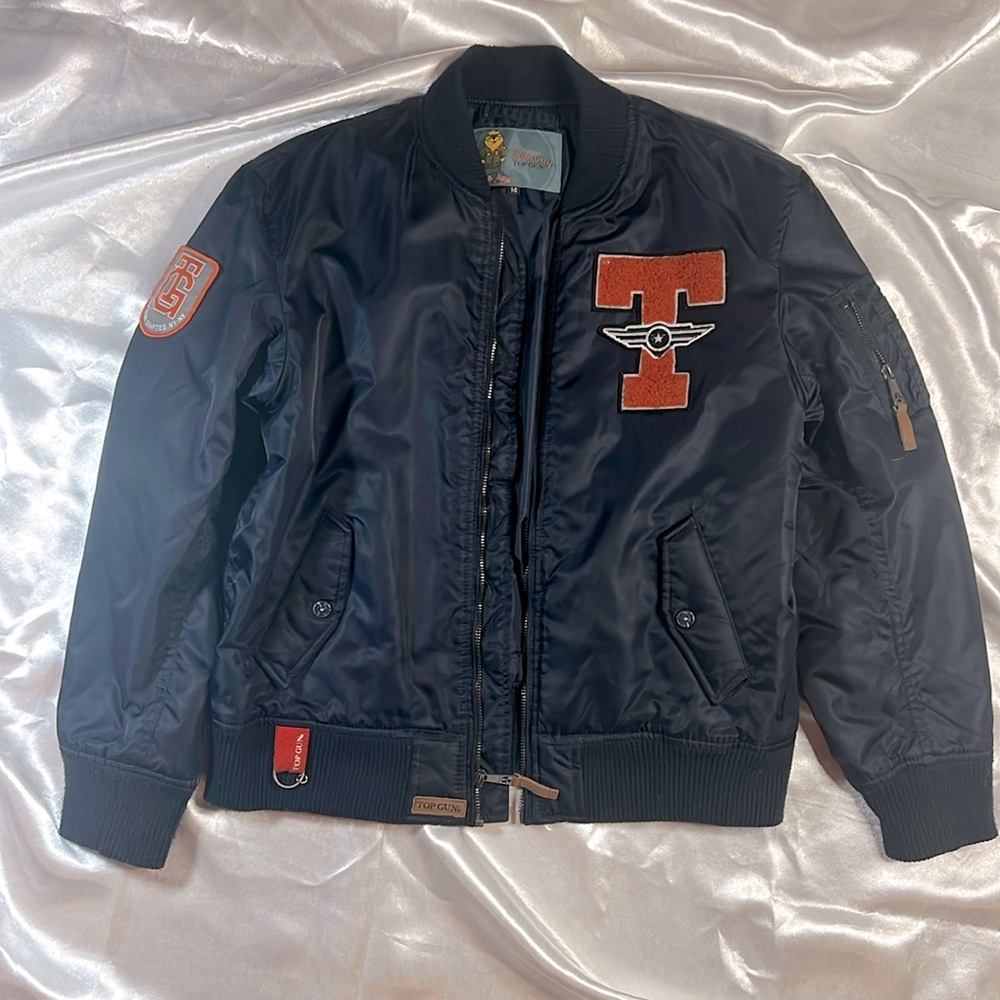 Navy Blue Top Gun Aviator Bomber Flight Jacket - Juniors Size 14